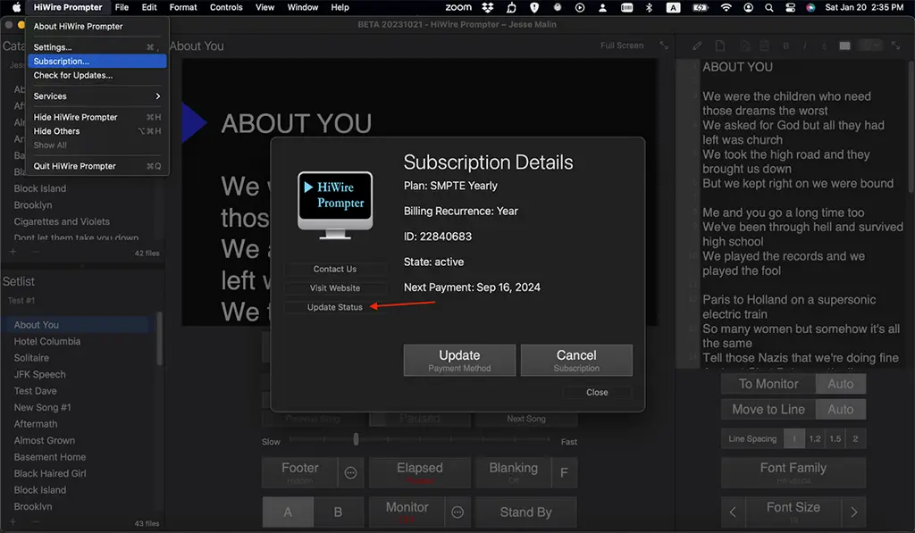 HiWirePrompter Subscription Details